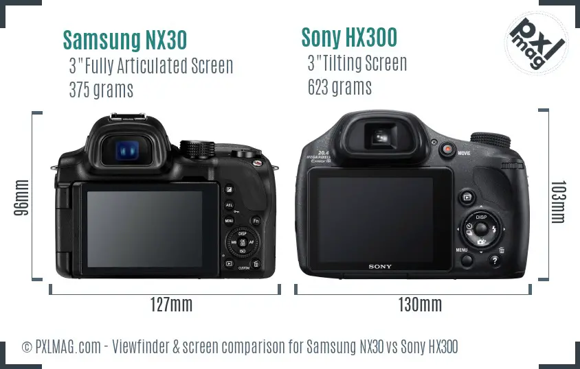 Samsung NX30 vs Sony HX300 Screen and Viewfinder comparison