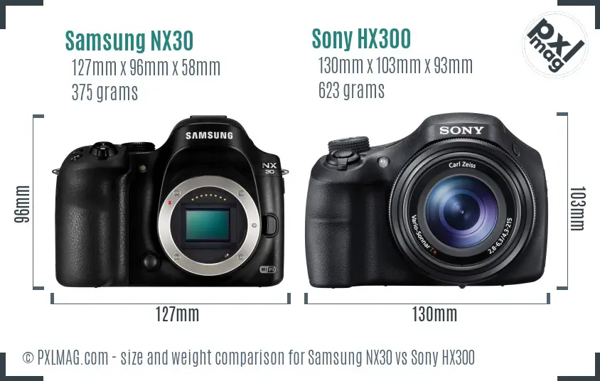 Samsung NX30 vs Sony HX300 size comparison