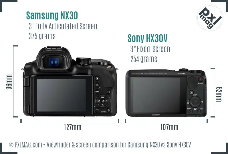 Samsung NX30 vs Sony HX30V Screen and Viewfinder comparison