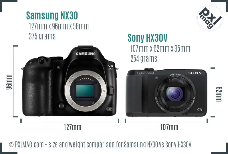 Samsung NX30 vs Sony HX30V size comparison