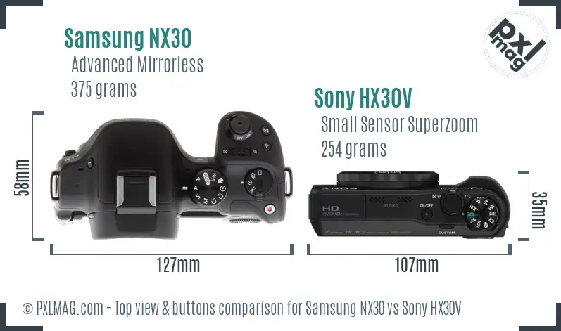 Samsung NX30 vs Sony HX30V top view buttons comparison