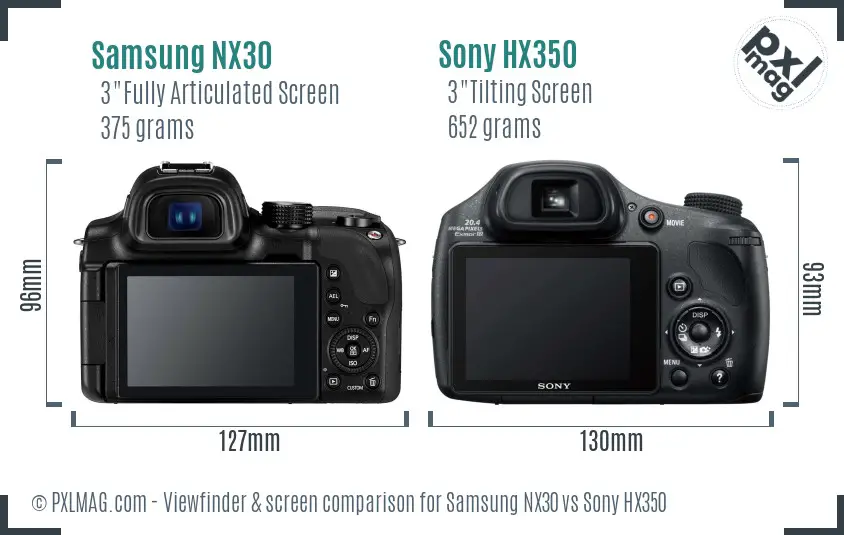 Samsung NX30 vs Sony HX350 Screen and Viewfinder comparison