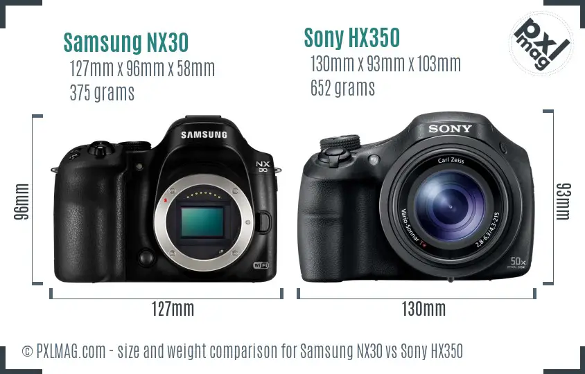 Samsung NX30 vs Sony HX350 size comparison