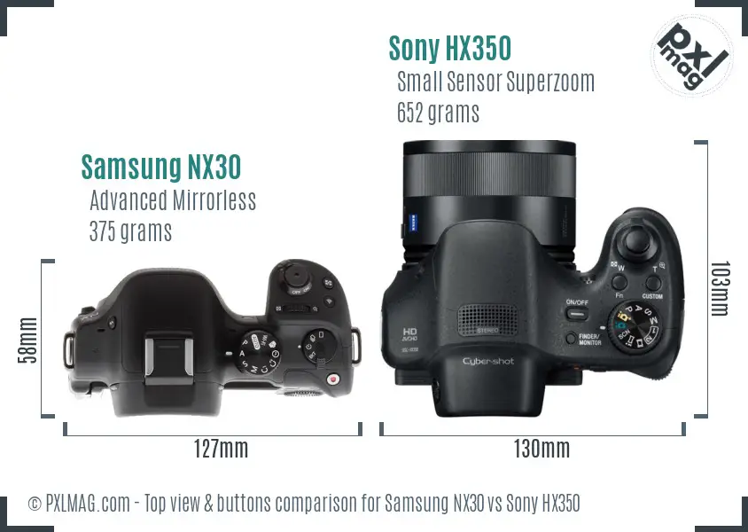 Samsung NX30 vs Sony HX350 top view buttons comparison