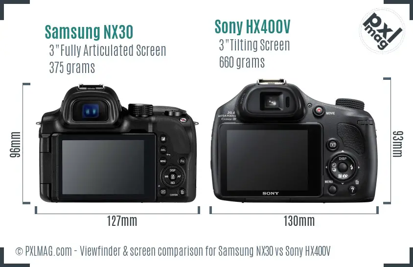 Samsung NX30 vs Sony HX400V Screen and Viewfinder comparison