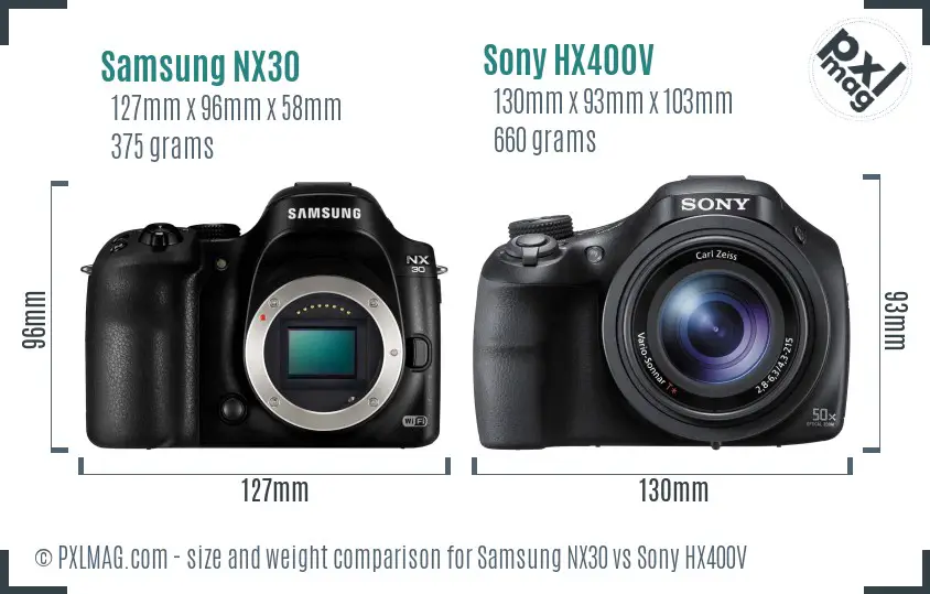 Samsung NX30 vs Sony HX400V size comparison