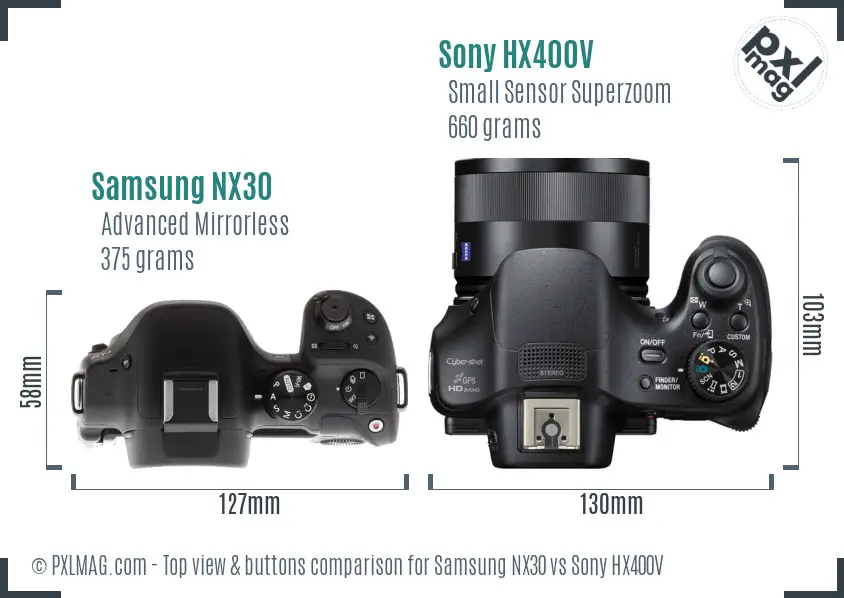 Samsung NX30 vs Sony HX400V top view buttons comparison