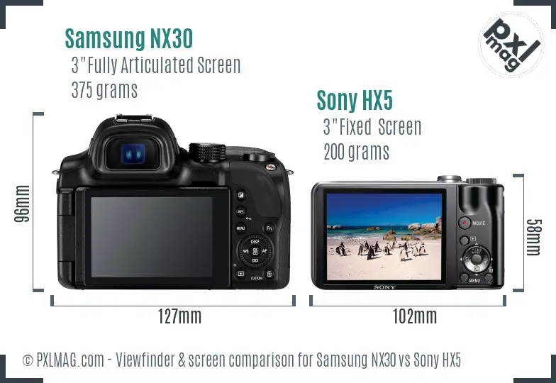 Samsung NX30 vs Sony HX5 Screen and Viewfinder comparison