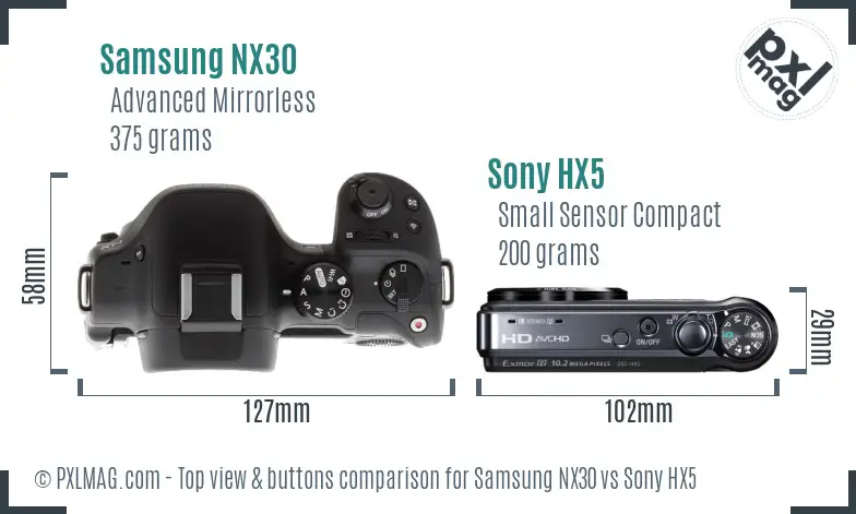 Samsung NX30 vs Sony HX5 top view buttons comparison