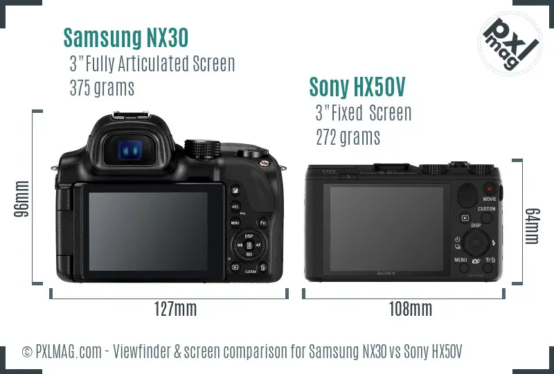 Samsung NX30 vs Sony HX50V Screen and Viewfinder comparison