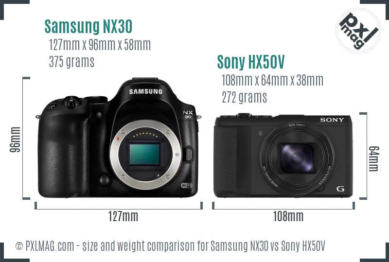 Samsung NX30 vs Sony HX50V size comparison