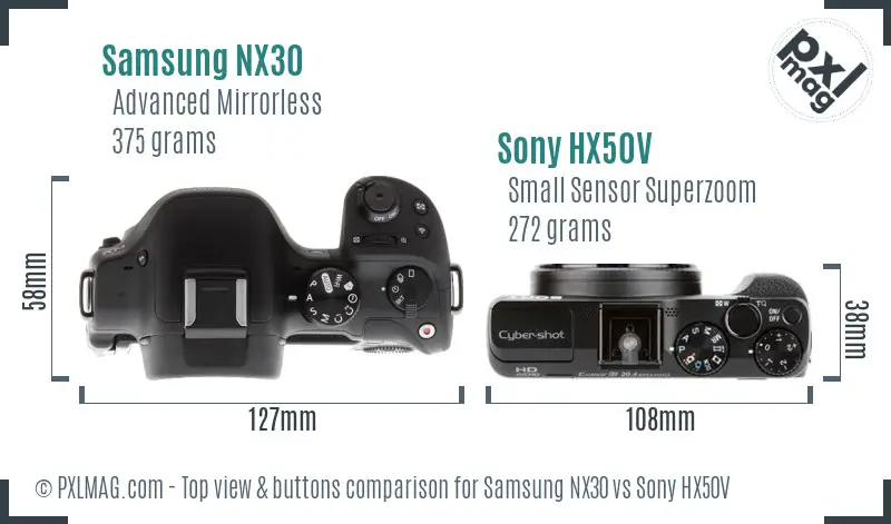 Samsung NX30 vs Sony HX50V top view buttons comparison
