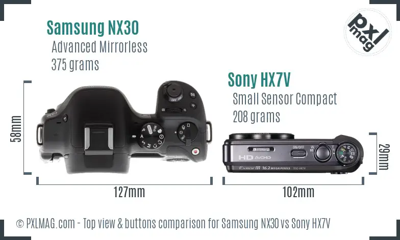 Samsung NX30 vs Sony HX7V top view buttons comparison