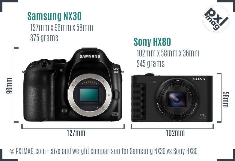 Samsung NX30 vs Sony HX80 size comparison