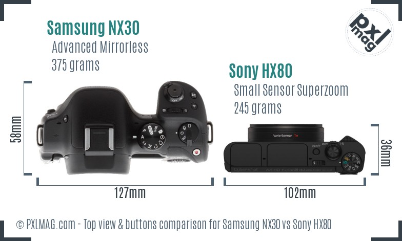 Samsung NX30 vs Sony HX80 top view buttons comparison