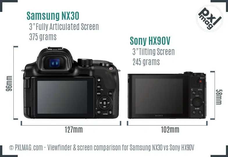 Samsung NX30 vs Sony HX90V Screen and Viewfinder comparison