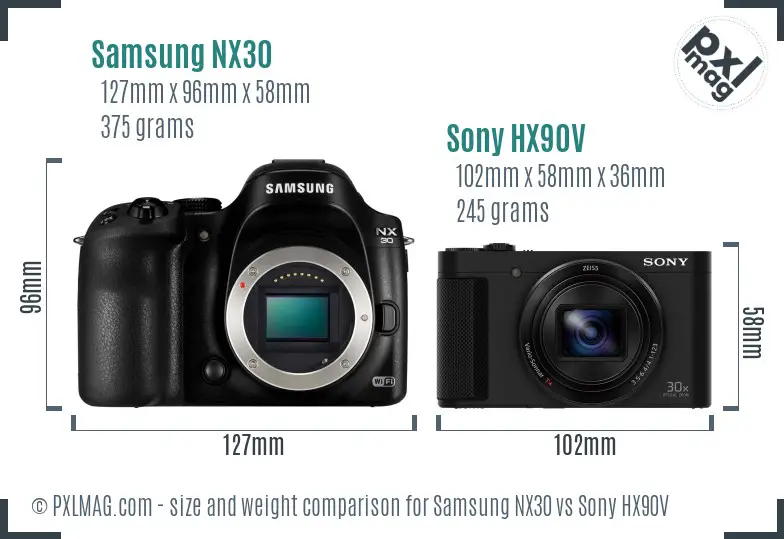 Samsung NX30 vs Sony HX90V size comparison