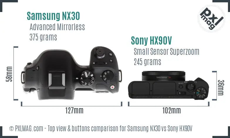 Samsung NX30 vs Sony HX90V top view buttons comparison