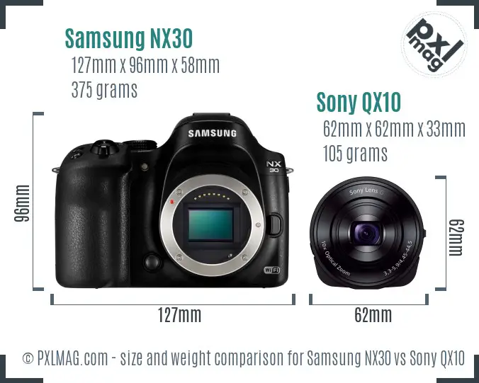 Samsung NX30 vs Sony QX10 size comparison