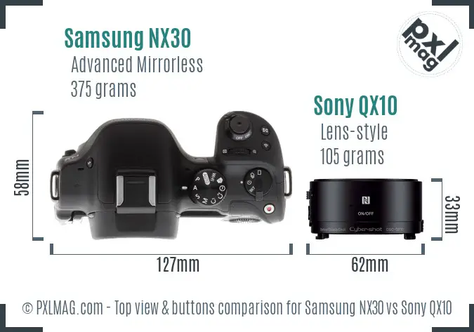 Samsung NX30 vs Sony QX10 top view buttons comparison