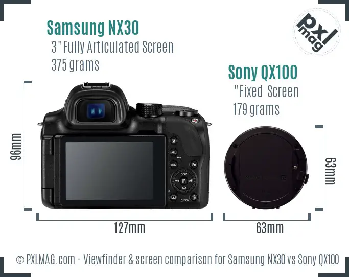Samsung NX30 vs Sony QX100 Screen and Viewfinder comparison