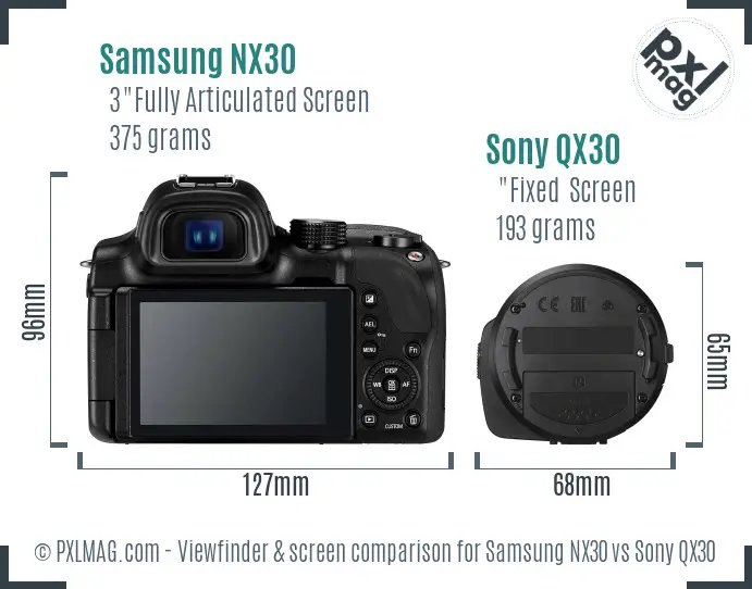 Samsung NX30 vs Sony QX30 Screen and Viewfinder comparison
