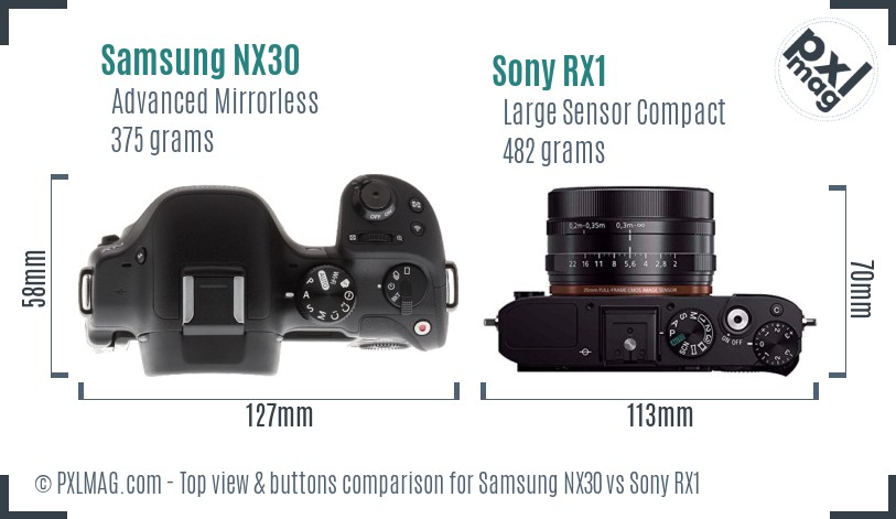 Samsung NX30 vs Sony RX1 top view buttons comparison