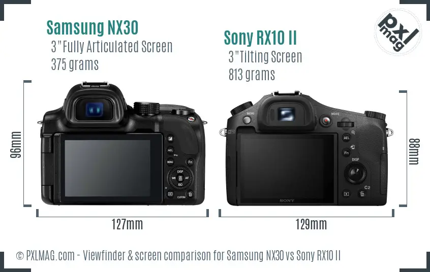 Samsung NX30 vs Sony RX10 II Screen and Viewfinder comparison