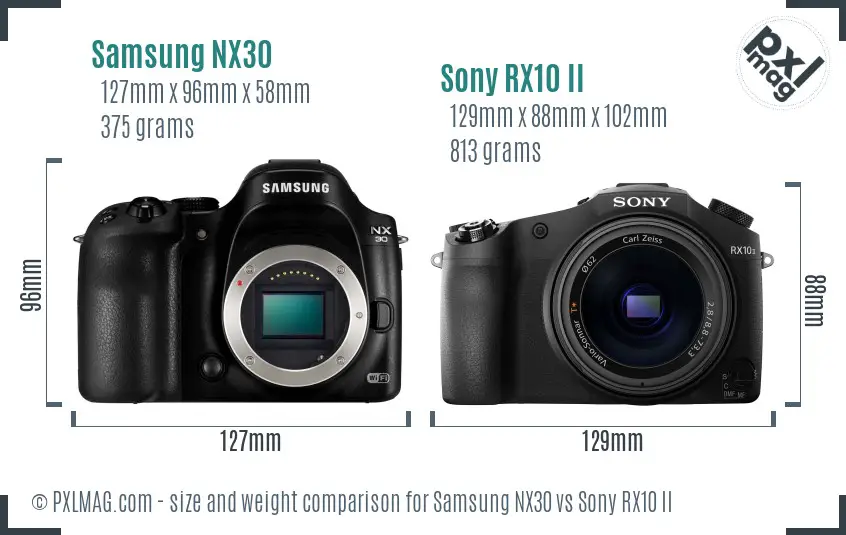 Samsung NX30 vs Sony RX10 II size comparison