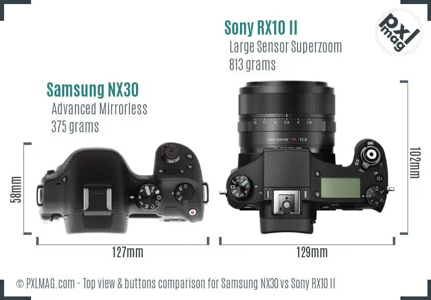 Samsung NX30 vs Sony RX10 II top view buttons comparison