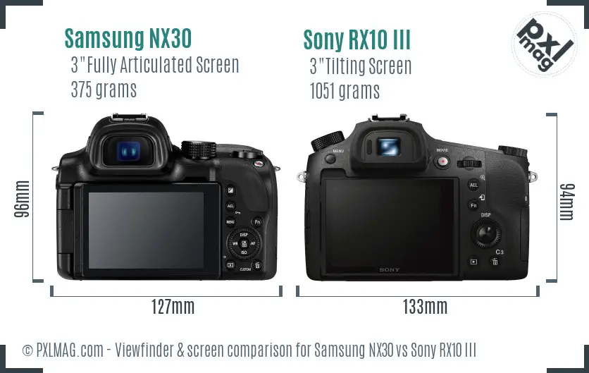 Samsung NX30 vs Sony RX10 III Screen and Viewfinder comparison