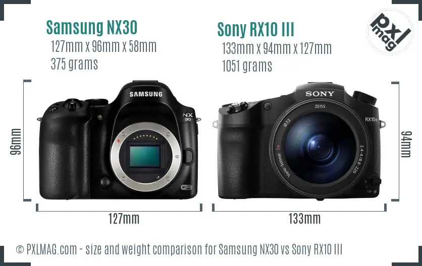 Samsung NX30 vs Sony RX10 III size comparison