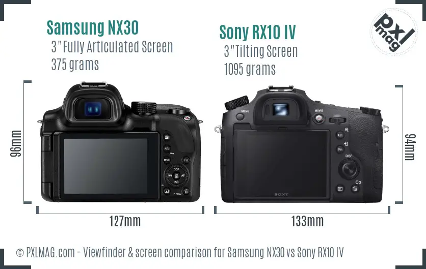 Samsung NX30 vs Sony RX10 IV Screen and Viewfinder comparison