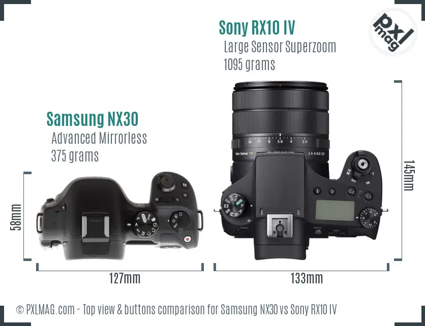 Samsung NX30 vs Sony RX10 IV top view buttons comparison