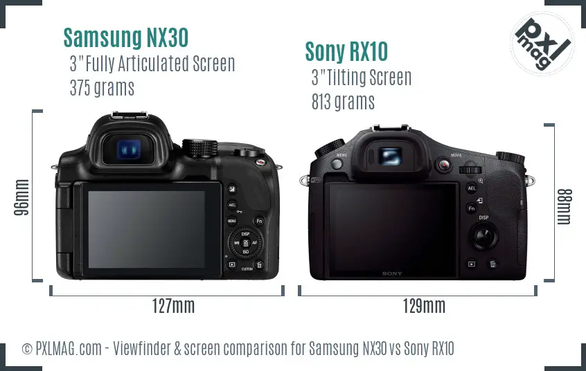 Samsung NX30 vs Sony RX10 Screen and Viewfinder comparison