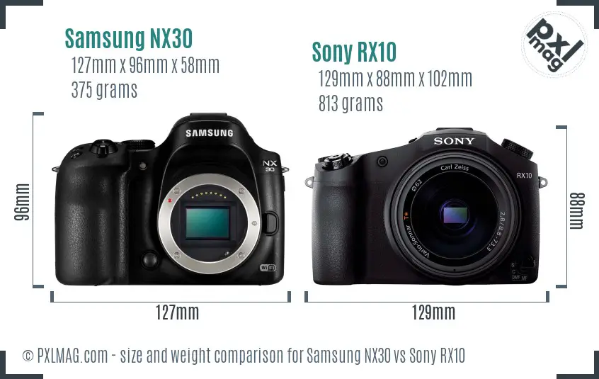 Samsung NX30 vs Sony RX10 size comparison