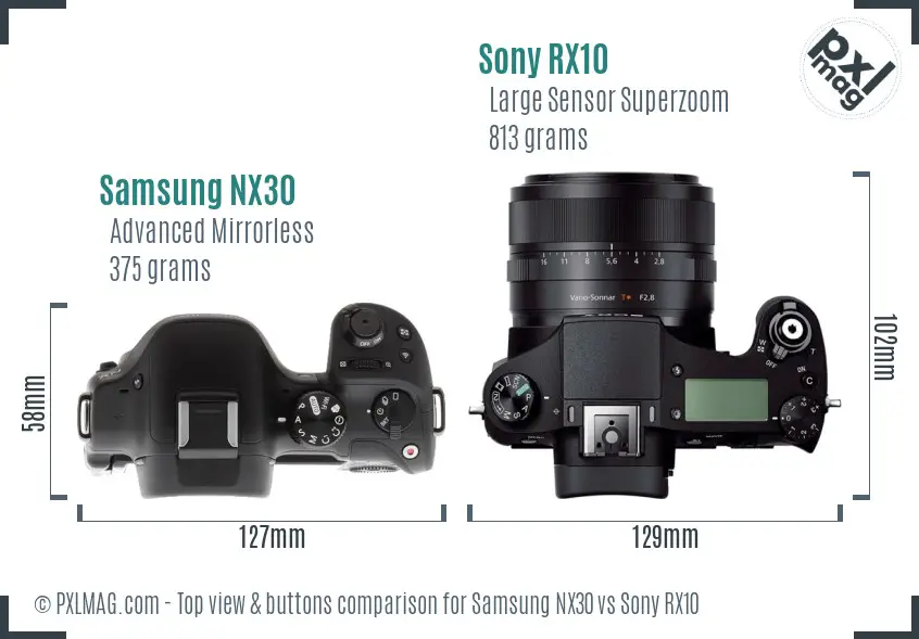 Samsung NX30 vs Sony RX10 top view buttons comparison