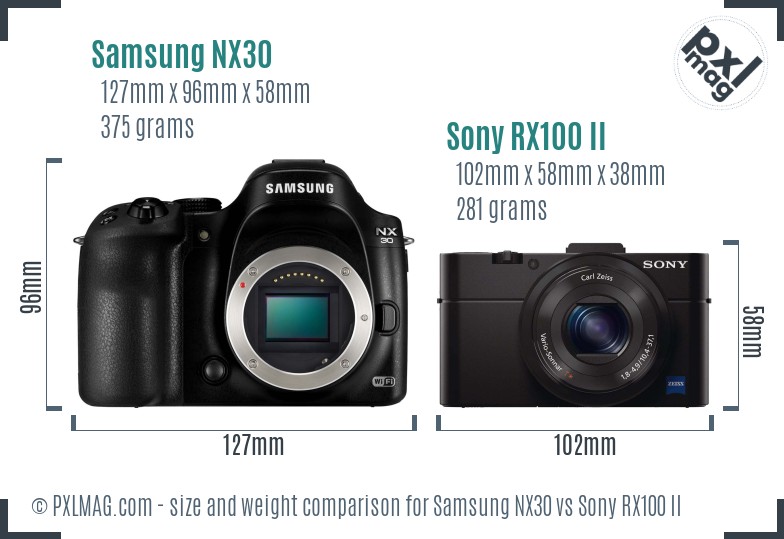 Samsung NX30 vs Sony RX100 II size comparison