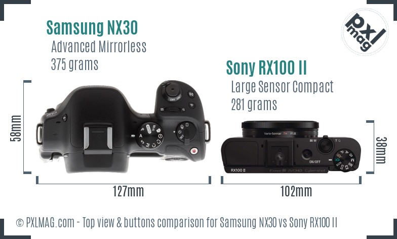 Samsung NX30 vs Sony RX100 II top view buttons comparison