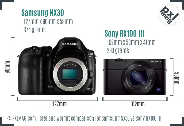 Samsung NX30 vs Sony RX100 III size comparison