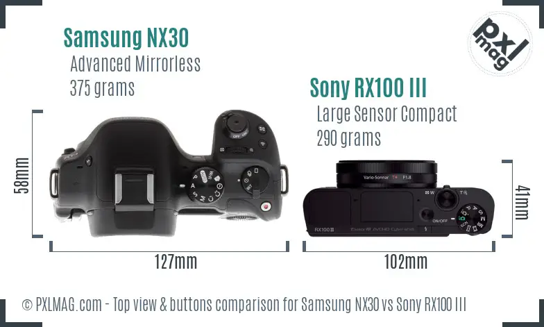 Samsung NX30 vs Sony RX100 III top view buttons comparison
