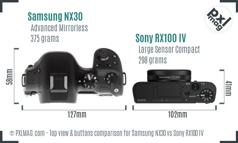 Samsung NX30 vs Sony RX100 IV top view buttons comparison