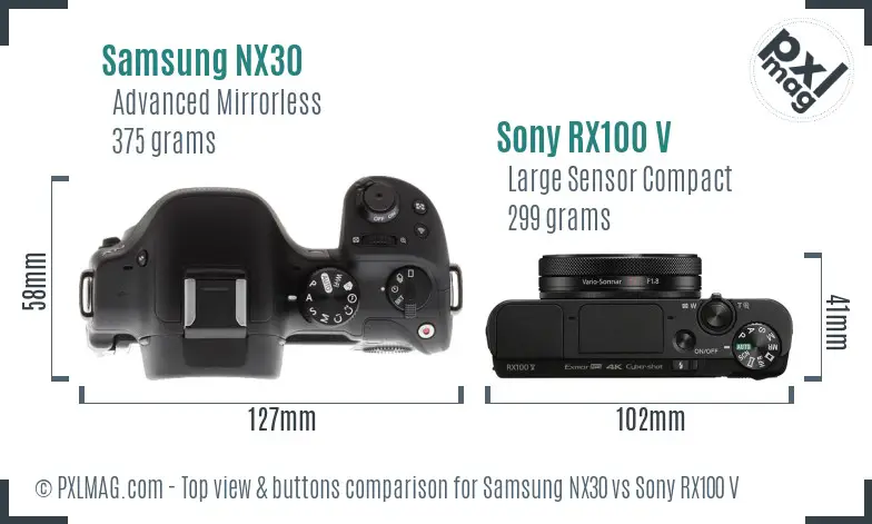 Samsung NX30 vs Sony RX100 V top view buttons comparison