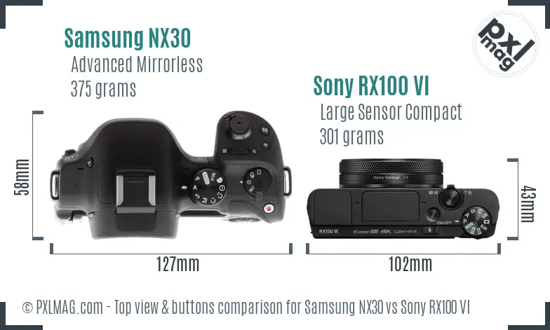 Samsung NX30 vs Sony RX100 VI top view buttons comparison