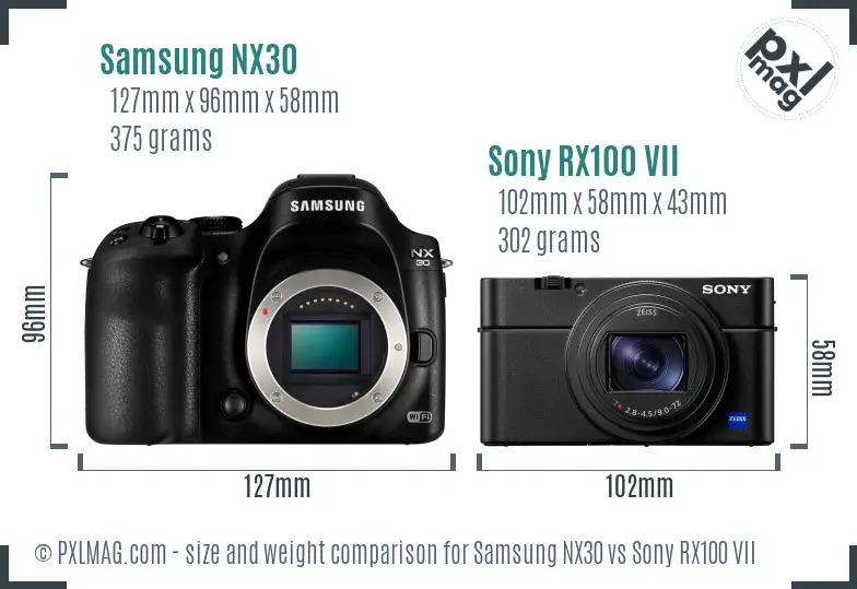 Samsung NX30 vs Sony RX100 VII size comparison