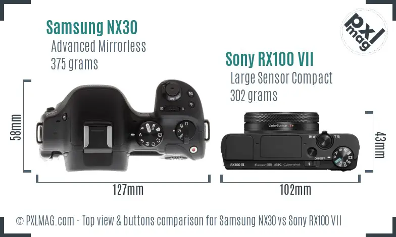 Samsung NX30 vs Sony RX100 VII top view buttons comparison
