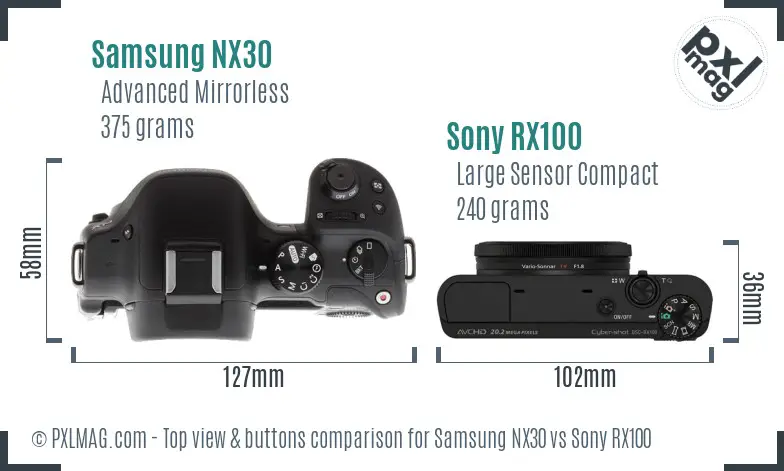 Samsung NX30 vs Sony RX100 top view buttons comparison