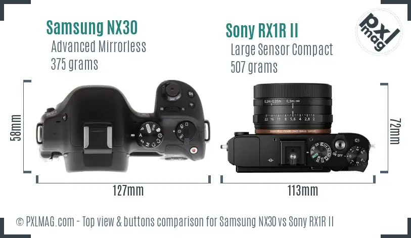 Samsung NX30 vs Sony RX1R II top view buttons comparison