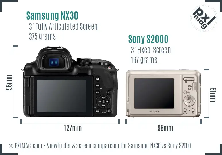 Samsung NX30 vs Sony S2000 Screen and Viewfinder comparison