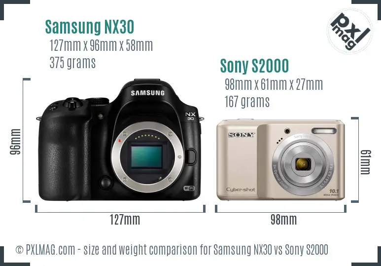Samsung NX30 vs Sony S2000 size comparison